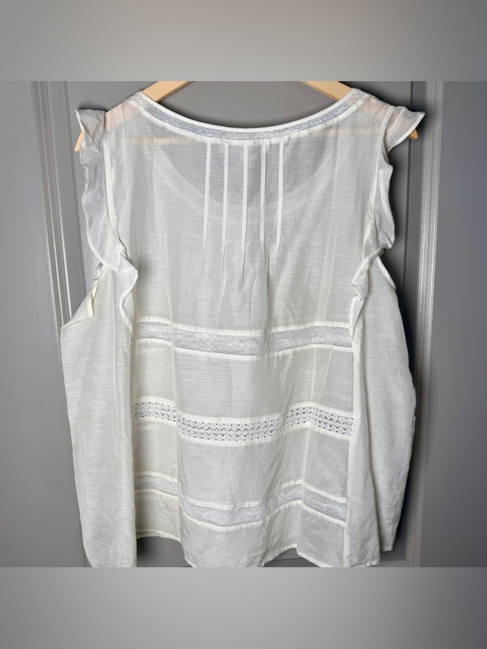 LOFT Cotton Silk Ruffle Sleeve | White | XL | NWT | Lace Cottagecore Feminine - Picture 5 of 7